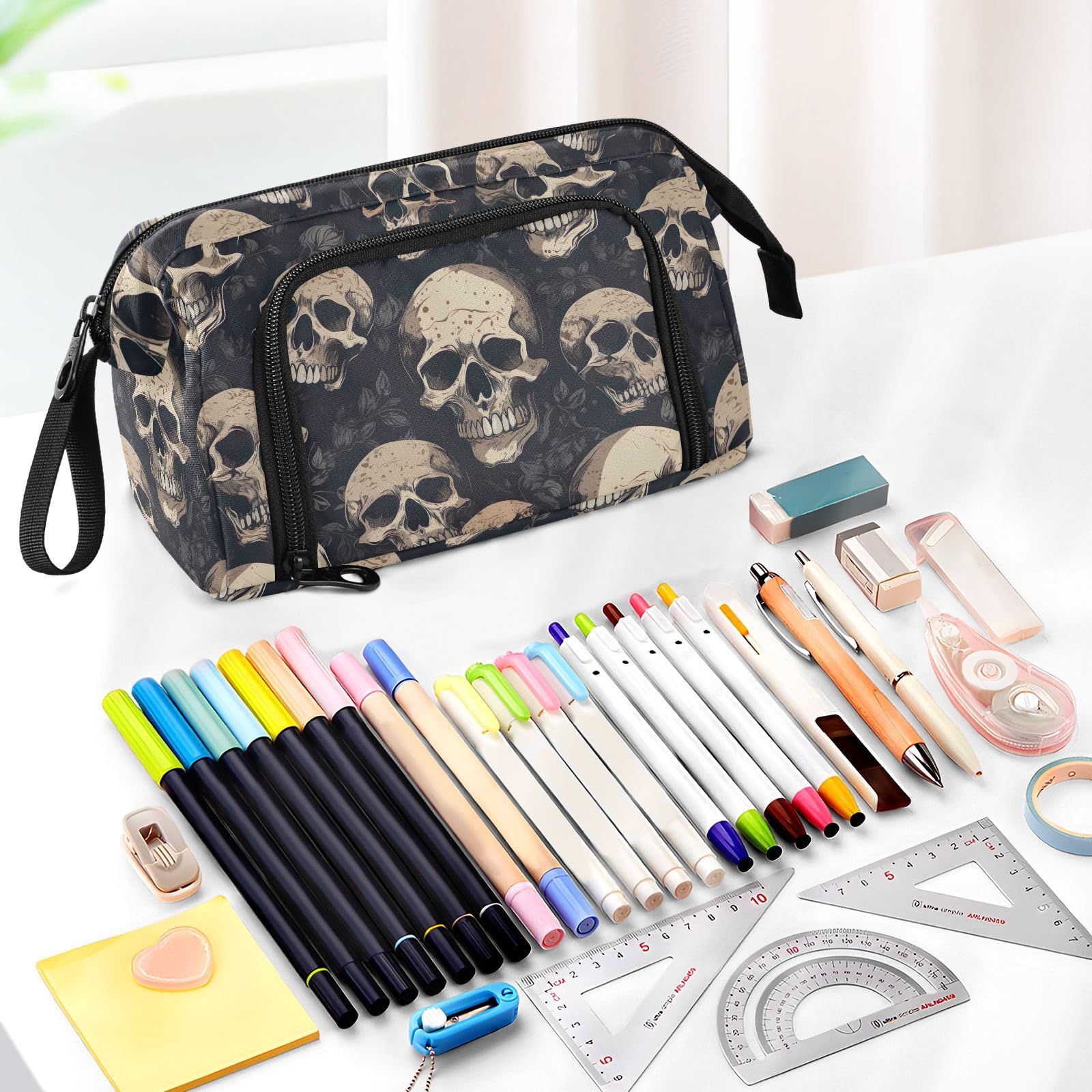 UMIRIKO Halloween Skull Gothic Pencil Pouches Large Pencil Cases Zipper Pencil Bags Pen Box Big Pen Cases for Adults Girls Kids Boys 21343671