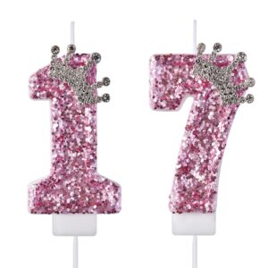 vshili 17 birthday candles, 17th cake candles, pink happy birthday number 17 candles cake topper decorations for party kids boys girls