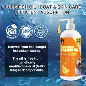 Salmon Oil for Dogs & Cats - Omega 3 Fish Oil Supplement for Healthy Skin & Coat, Joint & Bone Support, Allergy Relief, & Inflammation Defense - 32oz All-Natural Liquid Food Supplement