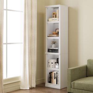 Bevfint 70" Tall Bookcase, White Narrow Floor Standing Bookshelf, 5 Tier Shelves Open Storage Organizer, Book Case for Living Room Hallway Kitchen Home Office Bathroom, White - 5 Tier