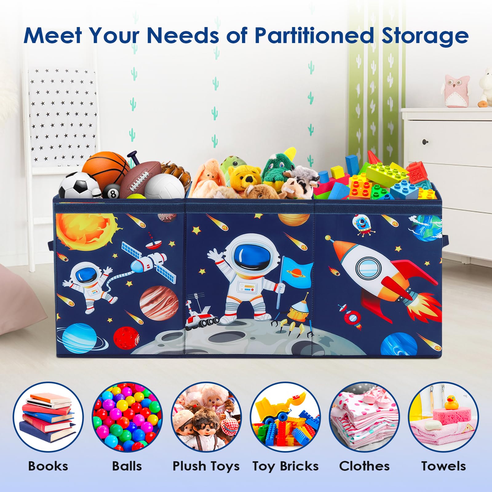 Large Toy Box Chest Organizer with Flip Lid for Kids, Collapsible Oxford Toy Storage Box with Handles for Boys Girls, Sturdy Waterproof Storage Organizer for Bedroom Playroom Nursery, 37.7×12.5×15.7''