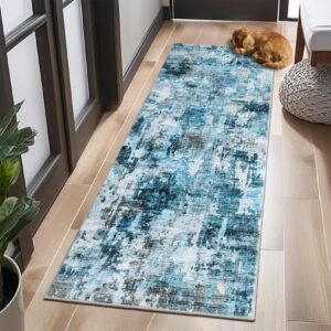 runner rug 2'x6' hallway rugs, washable abstract kitchen runners rug for hallway laundry room, ultra-thin soft non-slip rug runners for entryway bedroom, blue