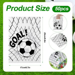 PEUTIER 50pcs Soccer Gift Bags, Plastic Soccer Goodie Goody Treat Snack Candy Bags Soccer Present Party Favor Bags Soccer Party Bags for Team Kids Teens Games Sports Events Supplies (White)