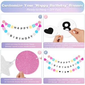 Fttoyoly Pre-Strung Friendship Bracelet Happy Birthday Banner 6.6 ft Glitter Taylor Birthday Banner Decorations, DIY Unique Name, Date Birthday Banner