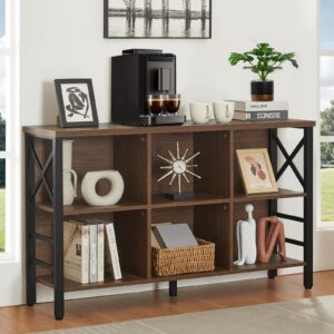 hombazaar cube storage organizer shelf, industrial horizontal bookshelf with 6 cube storage, rustic low cube bookshelf with 3 shelves, short wide bookcase for office,living room,apartment,brown