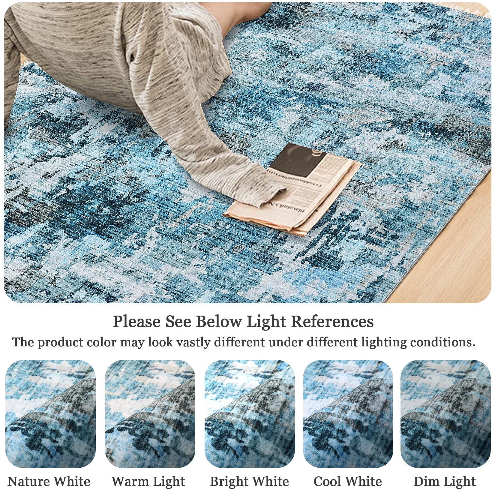 Runner Rug 2'x6' Hallway Rugs, Washable Abstract Kitchen Runners Rug for Hallway Laundry Room, Ultra-Thin Soft Non-Slip Rug Runners for Entryway Bedroom, Blue