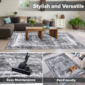 Hudson Comfort 6x8 Area Rug – Faux Cashmere Living Room Area Rug – Machine Washable Area Rugs with Anti-Slip TPR Back – Super Soft 6mm Pile Height Area Rug – Pet-Friendly Area Rugs for Bedroom - Grey