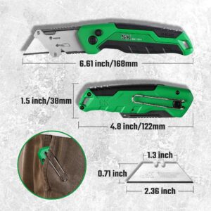 SK Folding Utility Knife with Additional Wire Cutter, Quick Change Box Cutter, Blade Storage in Handle, Extra 4 SK2M Blades Included