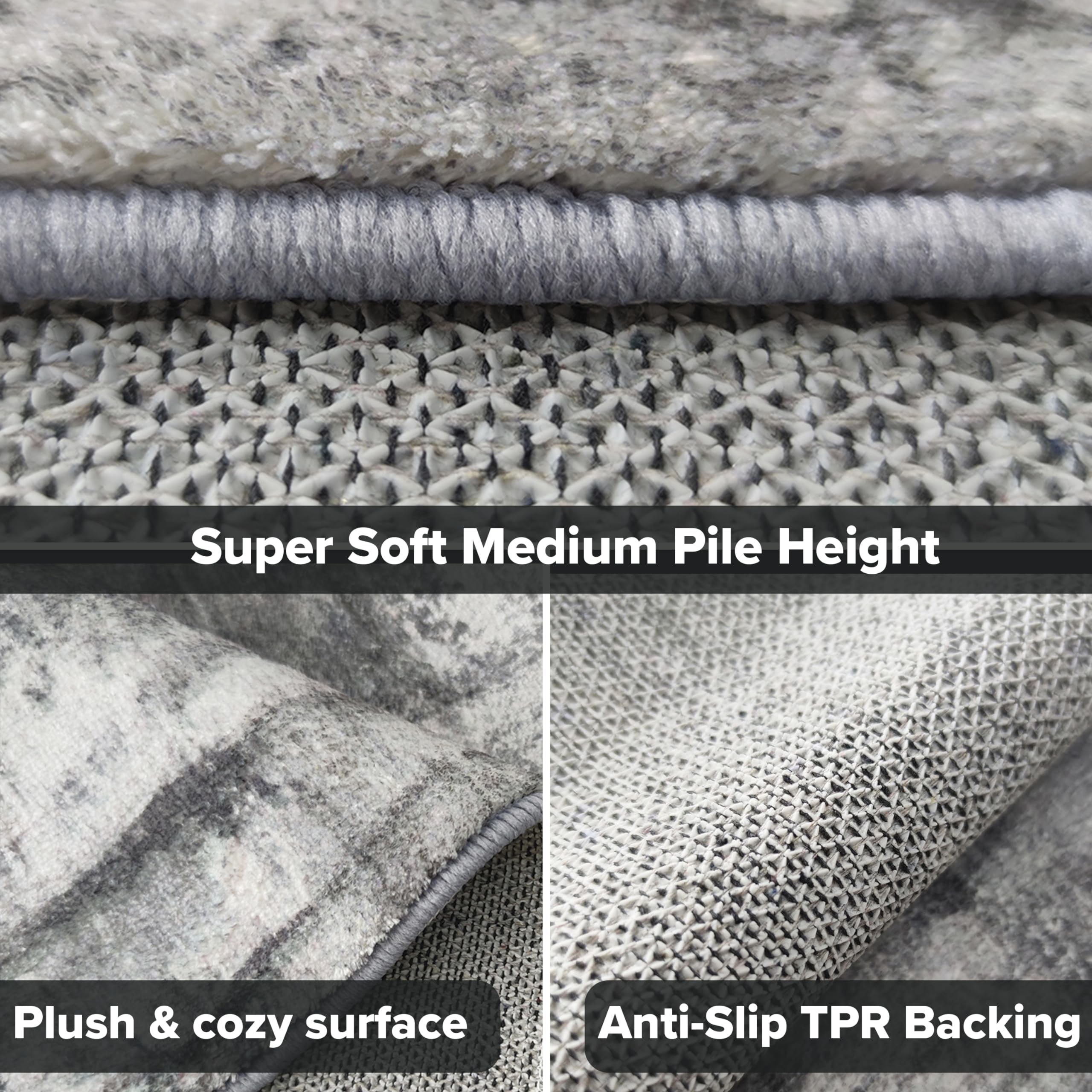 Hudson Comfort 6x8 Area Rug – Faux Cashmere Living Room Area Rug – Machine Washable Area Rugs with Anti-Slip TPR Back – Super Soft 6mm Pile Height Area Rug – Pet-Friendly Area Rugs for Bedroom - Grey