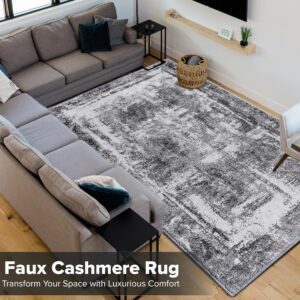 Hudson Comfort 6x8 Area Rug – Faux Cashmere Living Room Area Rug – Machine Washable Area Rugs with Anti-Slip TPR Back – Super Soft 6mm Pile Height Area Rug – Pet-Friendly Area Rugs for Bedroom - Grey