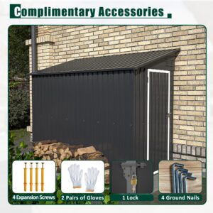 QGQURH 4' x 8' Outdoor Storage Shed Clearance with Lockable Door Metal Garden Tool Storage Shed 2 Air Vents for Backyard Garden Patio Lawn,Black