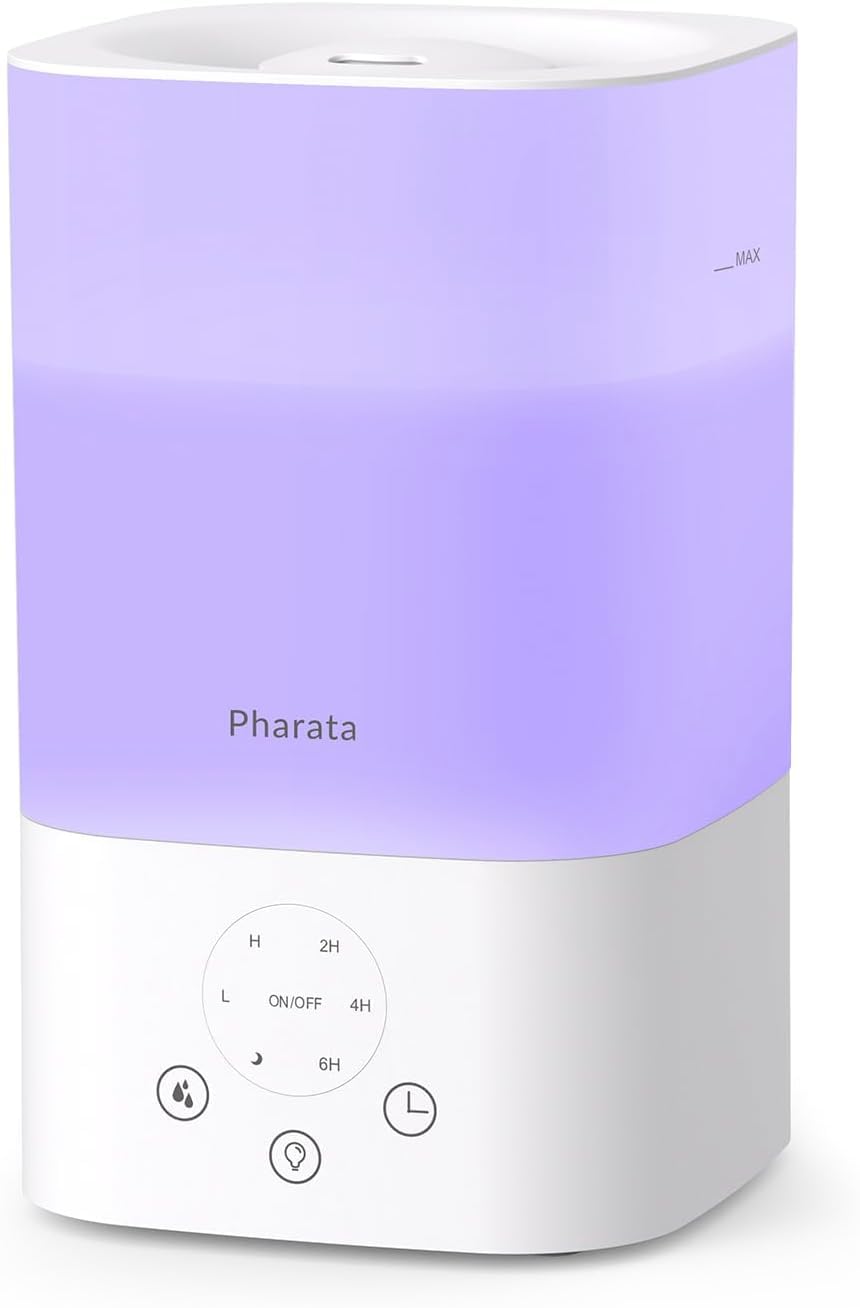 Pharata Humidifiers for Bedroom Baby, 3.5L Top Fill Air Humidifiers for Home, Ultrasonic Cool Mist Humidifiers for Large Room Indoor Plants Nursery, Night Light, White