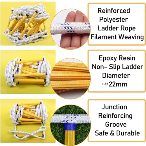 Fire Escape Ladder, 16.4ft Emergency Fire Escape Rope Ladder, Emergency Fire Escape Rope Ladder, Resin Aerial Worker for Outdoor Rescue Training,40m/131.2ft