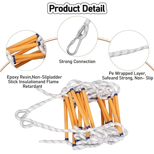 Fire Escape Ladder, 16.4ft Emergency Fire Escape Rope Ladder, Emergency Fire Escape Rope Ladder, Resin Aerial Worker for Outdoor Rescue Training,40m/131.2ft