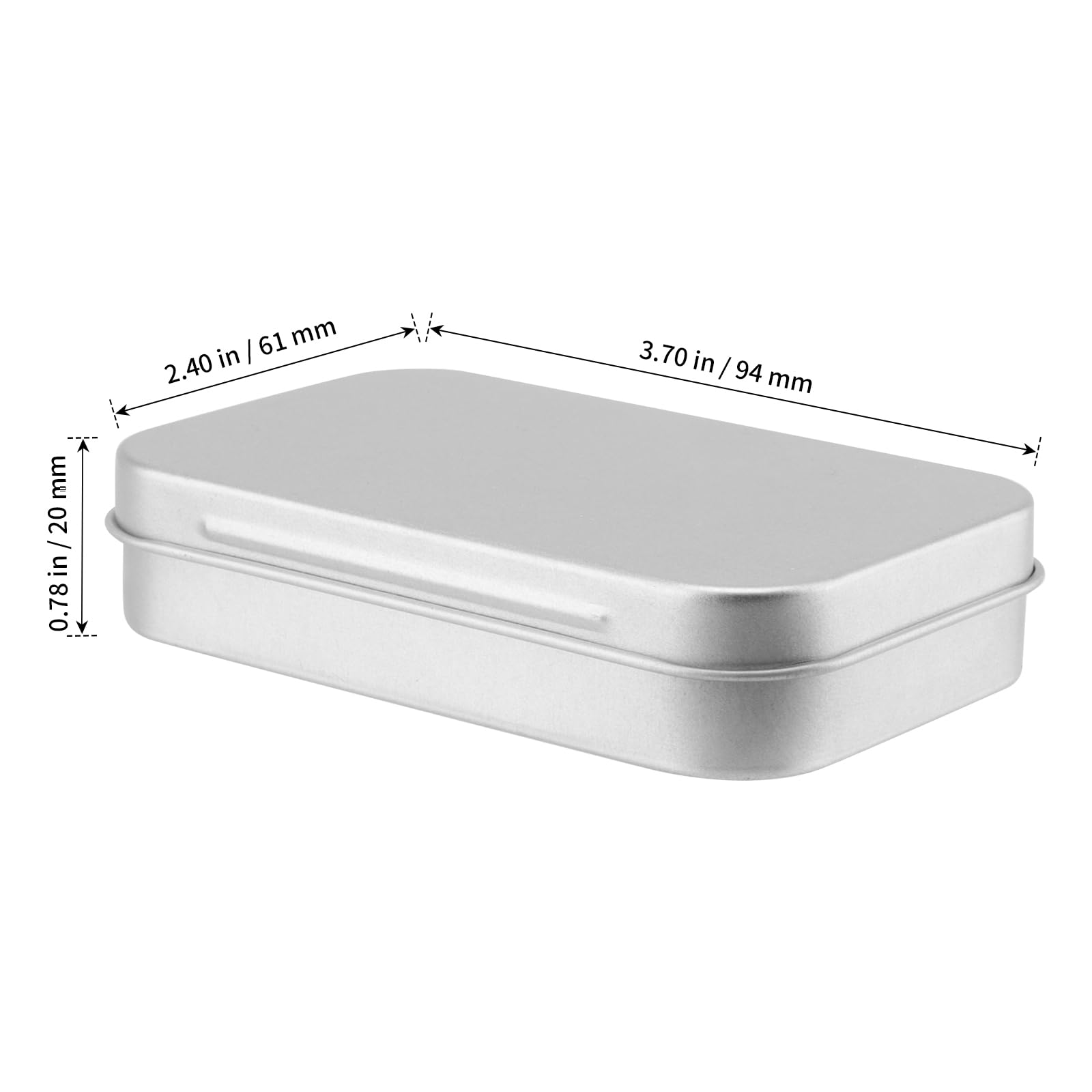 SHEUTSAN 80pcs 3.7 x 2.4 x 0.8 Inch Silver Rectangular Hinged Tin, Empty Tins With Hinged Lids, Metal Hinged Box Container for Small Items, Candies