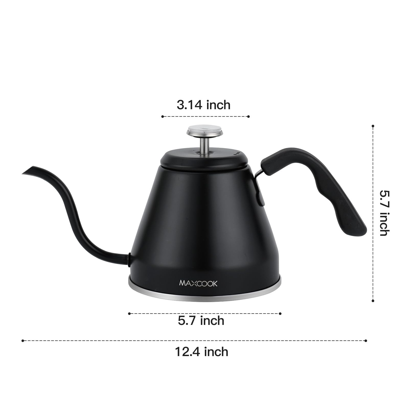 MAXCOOK Gooseneck Coffee Kettle Stovetop,40oz Stainless Steel Tea Kettle with Thermometer, Pour Over Kettle tea pots for all Stovetops(1.2L, Black)