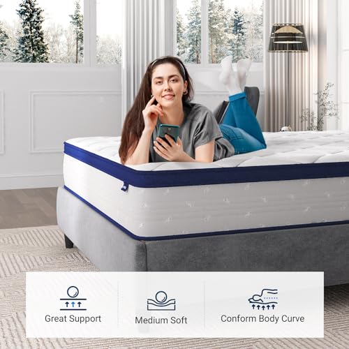 Avenco King Size Mattress, 12 Inch Hybrid Mattress in a Box with Comfort Foam, Individually Wrapped Pocket Innerspring for Motion Isolation & Pain Relief, CertiPUR-US Certified King Mattress