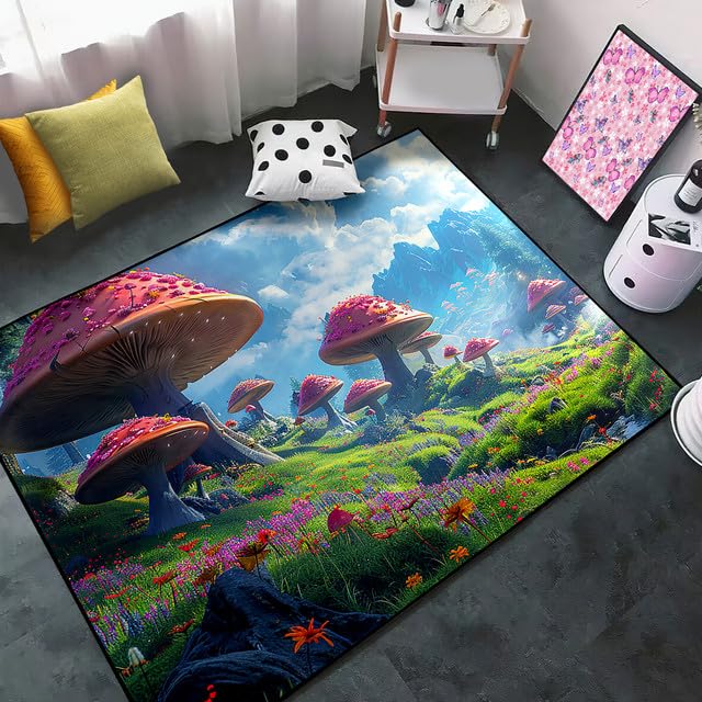 CDIWIDH Mushroom Rug for Girls Room - Pink Mushroom Area Rug 5'X7' Kids Rugs for Bedroom Girls Boys Cute Mushroom Prints Rugs Decor for Girls Bedroom Living Room Kids Play Rug 5x7 Feet