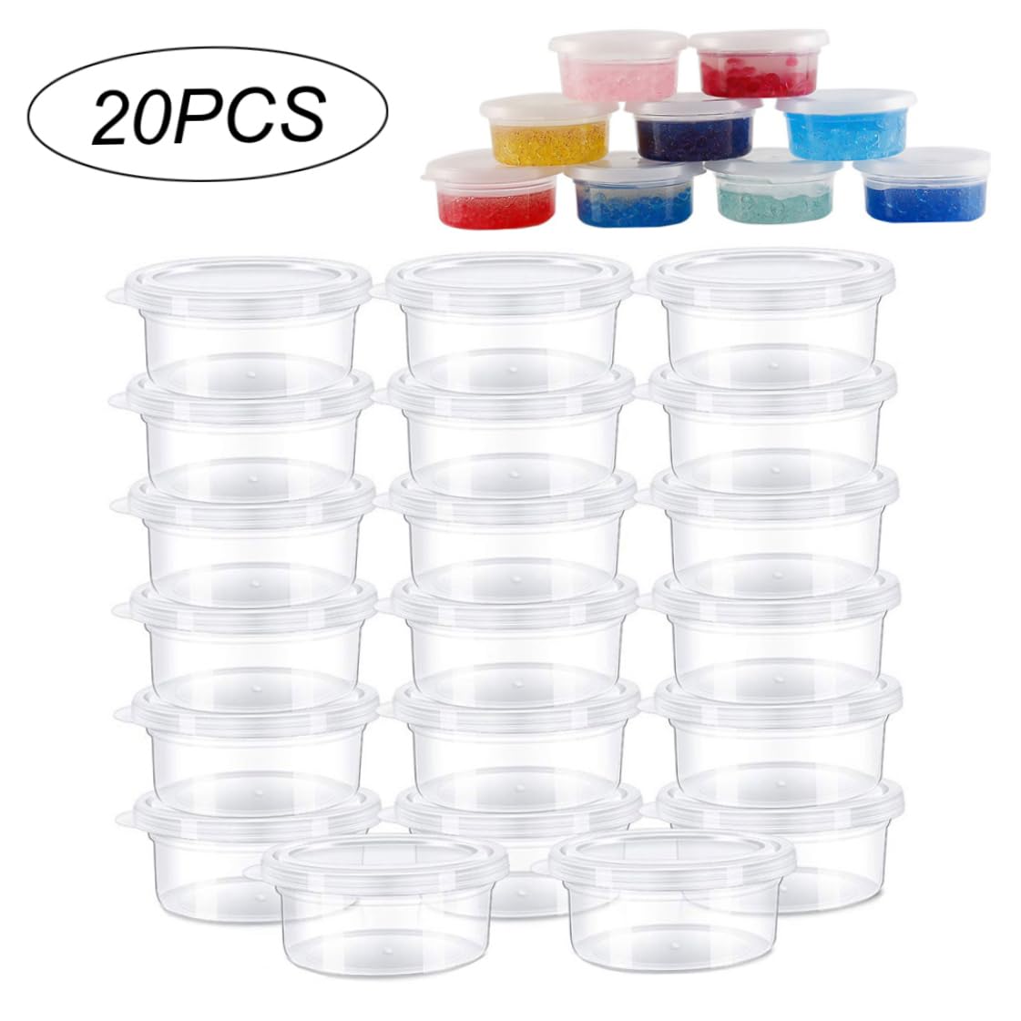 Jeorywoet 20 Pcs Leakproof Transparent Slime Containers Foam Balls Storage Box Plastic Slime Organizers with Lids,