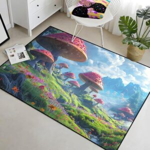 CDIWIDH Mushroom Rug for Girls Room - Pink Mushroom Area Rug 5'X7' Kids Rugs for Bedroom Girls Boys Cute Mushroom Prints Rugs Decor for Girls Bedroom Living Room Kids Play Rug 5x7 Feet