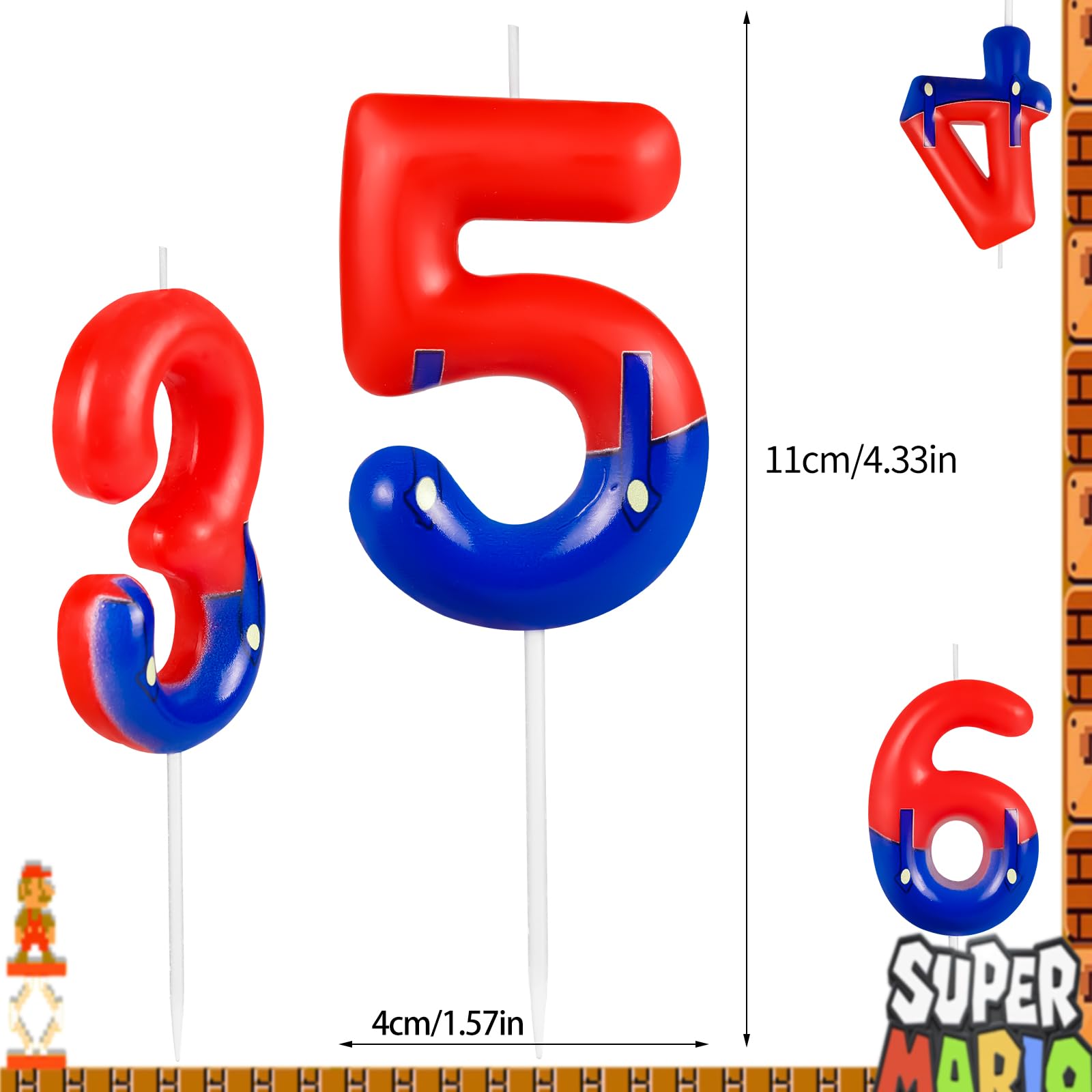 FUNCANDLE Red Blue 6th Birthday Candles Number 6 Candle Cake Topper,Hot Cartoon Game Characters Themed Happy 6th Birthday Cake Perfect Party Decorations for Boys Girls Kids Party Supplies