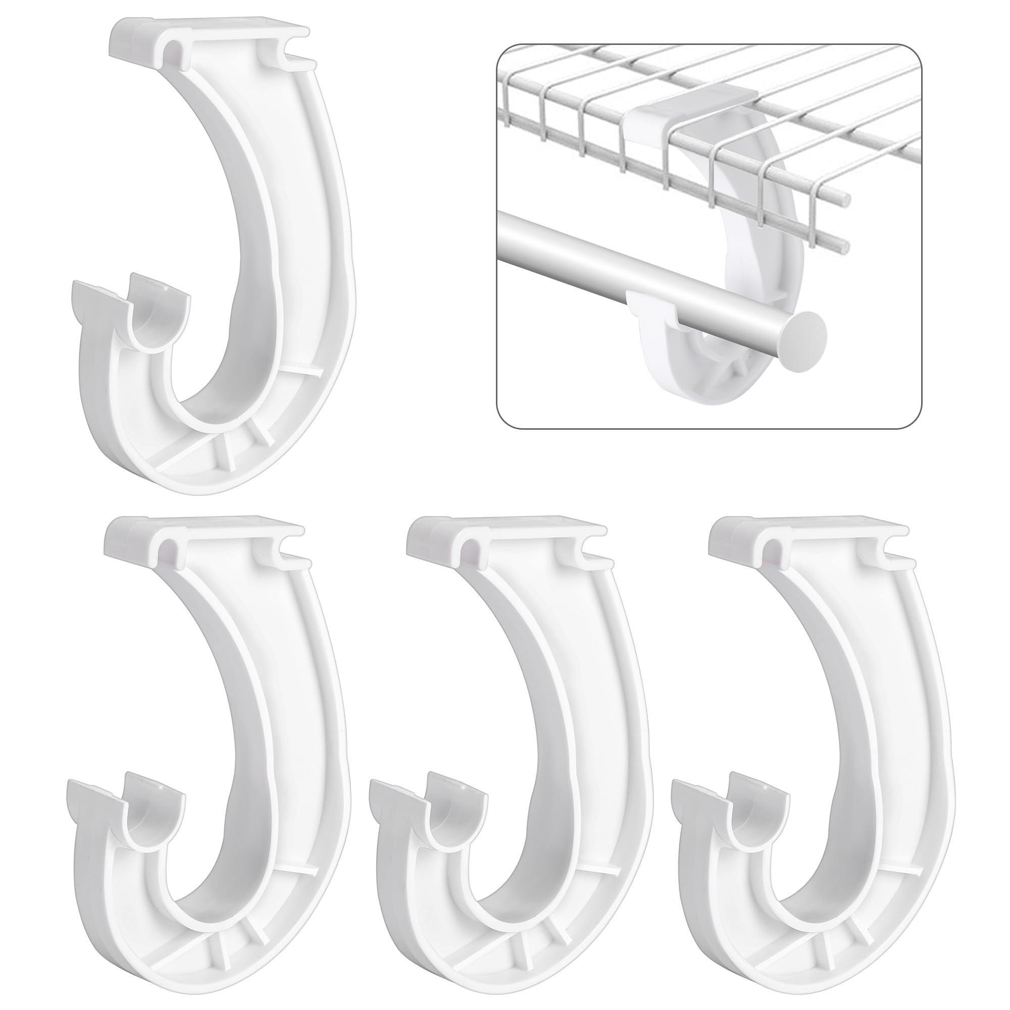 moonoom 4Pcs Hanging Closet Rod Support,3/4 Closet Shelf Rod Holder,Sturdy J-Shaped Closet Brackets for Hanging Clothes,Cabinets Storage and Curtain