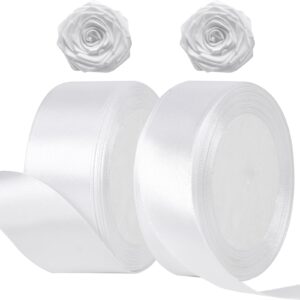 phinus 2 roll 1 inch white ribbon, 24 yards satin ribbon, white satin ribbon for craft, fabric white ribbon 1 inch, ribbon for flower bouquet, gift wrapping, wedding and handmade bows