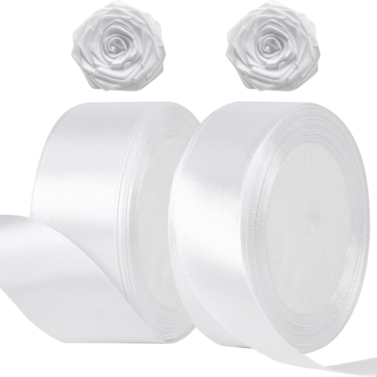 Phinus 2 Roll 1 inch White Ribbon, 24 Yards Satin Ribbon, White Satin Ribbon for Craft, Fabric White Ribbon 1 inch, Ribbon for Flower Bouquet, Gift Wrapping, Wedding and Handmade Bows