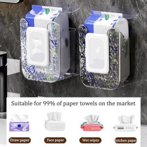 Kitchen Wipes Storage Box, Self-Adhesive Tissue Holder, Flushable Wipes Holder for Bathroom, No Punching Self-Adhesive Wall-Mounted Toilet Paper Holder, for Kitchen, Bathroom (Grey 2Pcs)