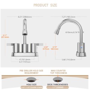 Phiestina Pull Down Sprayer Brushed Nickel Bathroom Faucet, 4 Inch 3 Hole Centerset Pull Out Bathroom Sink Faucet，with 360 Swivel Spout, Metal Pop-Up Drain & cUPC Water Supply Lines, BF04011-K01-GBN