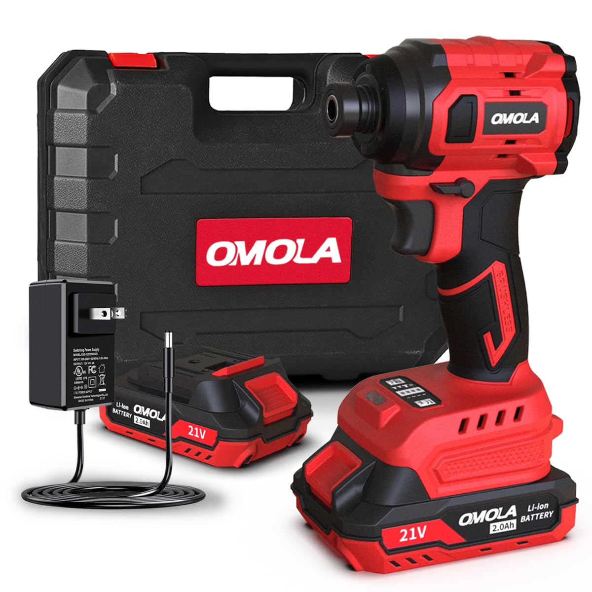 Impact Driver，2500 In-lbs，1/4" Hex Chuck，High Torque 3200 RPM,Impact Drill With A 15C 21V 2.0Ah Li-Ion Battery,Fast Charger，Brushless Motor，Suitable for Domestic And Construction Site Work