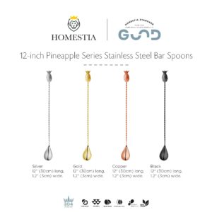 Homestia 304 Stainless Steel Mixing Spoon, Alloy Pineapple Decorative 12 Inches Bar Spoon with Spiral Pattern Long Handle, High-End Drink Stirrers, Cocktail Stirrer for Layering Drinks (Silver)