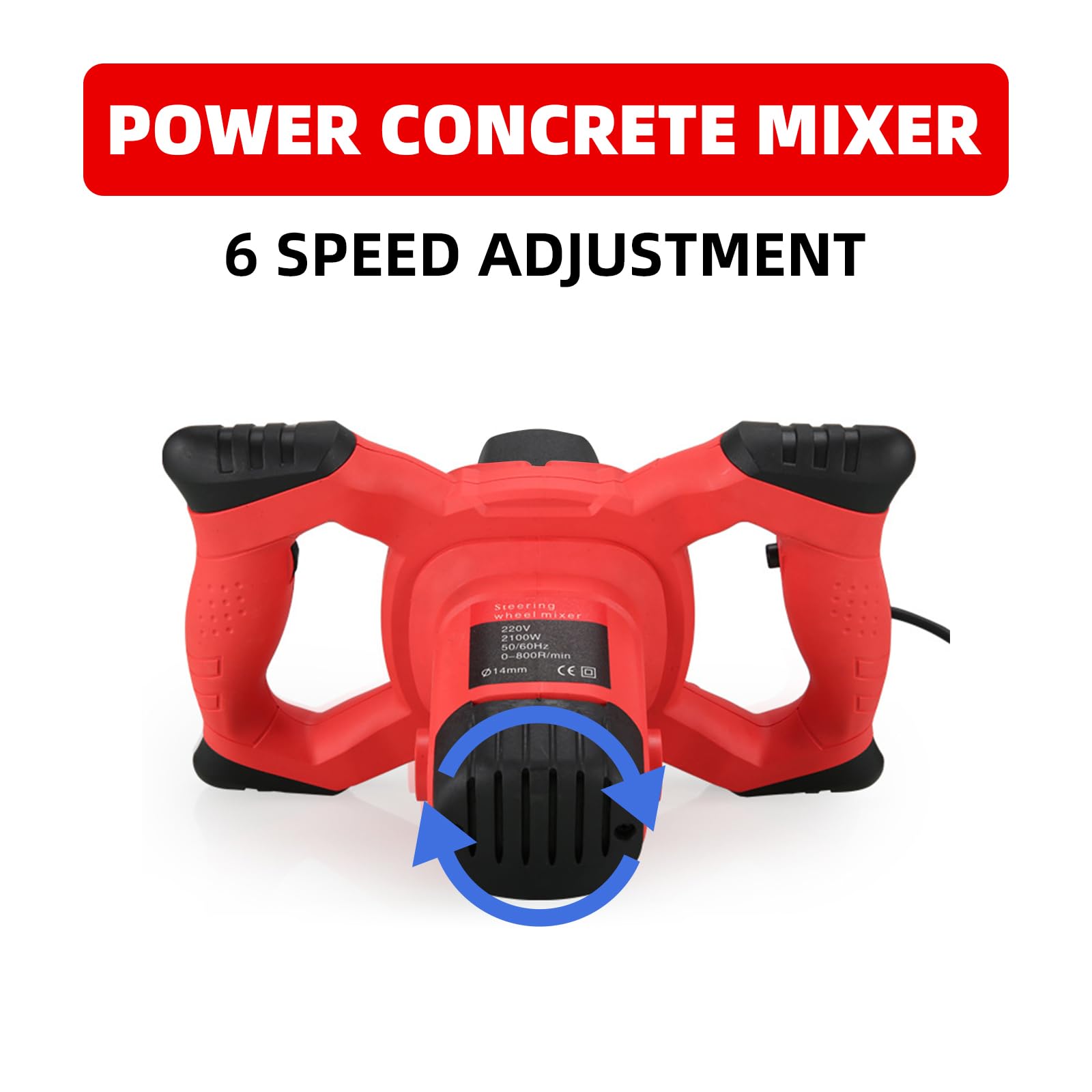 Cement Mixer,2300W Handheld Electric Concrete Mixer with 6 Adjustable Speed, 110V Portable Mud Mixer Paint Mixer for Motar Grout Plaster Thinset Fodder Stirring Tool