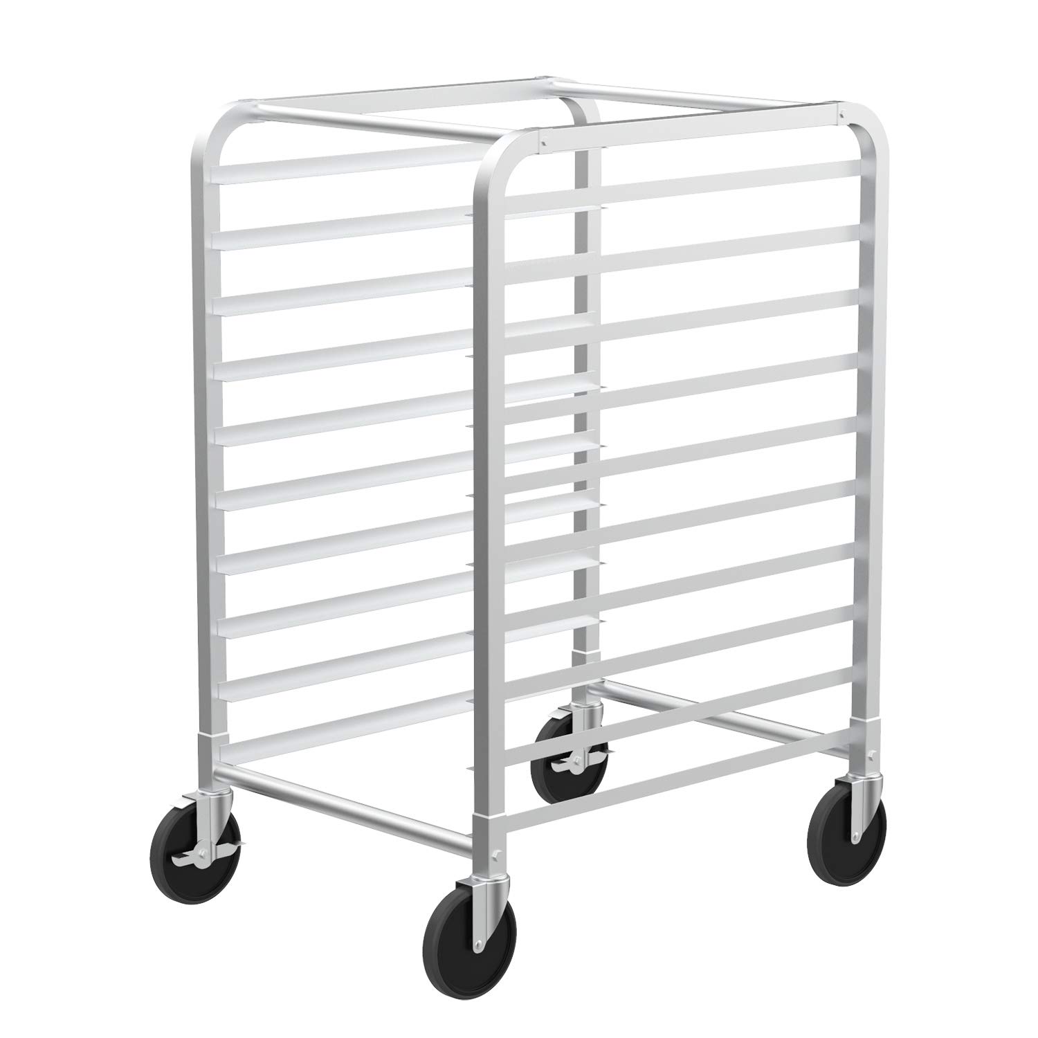 ROVSUN 10-Tiers Sheet Bun Pan Speed Bakery Tray Racks, Commercial Stainless Steel Baking Racks with Brake Wheels, Push Bread Tray Food Cart, Perfect for Kitchen/Dining Rooms