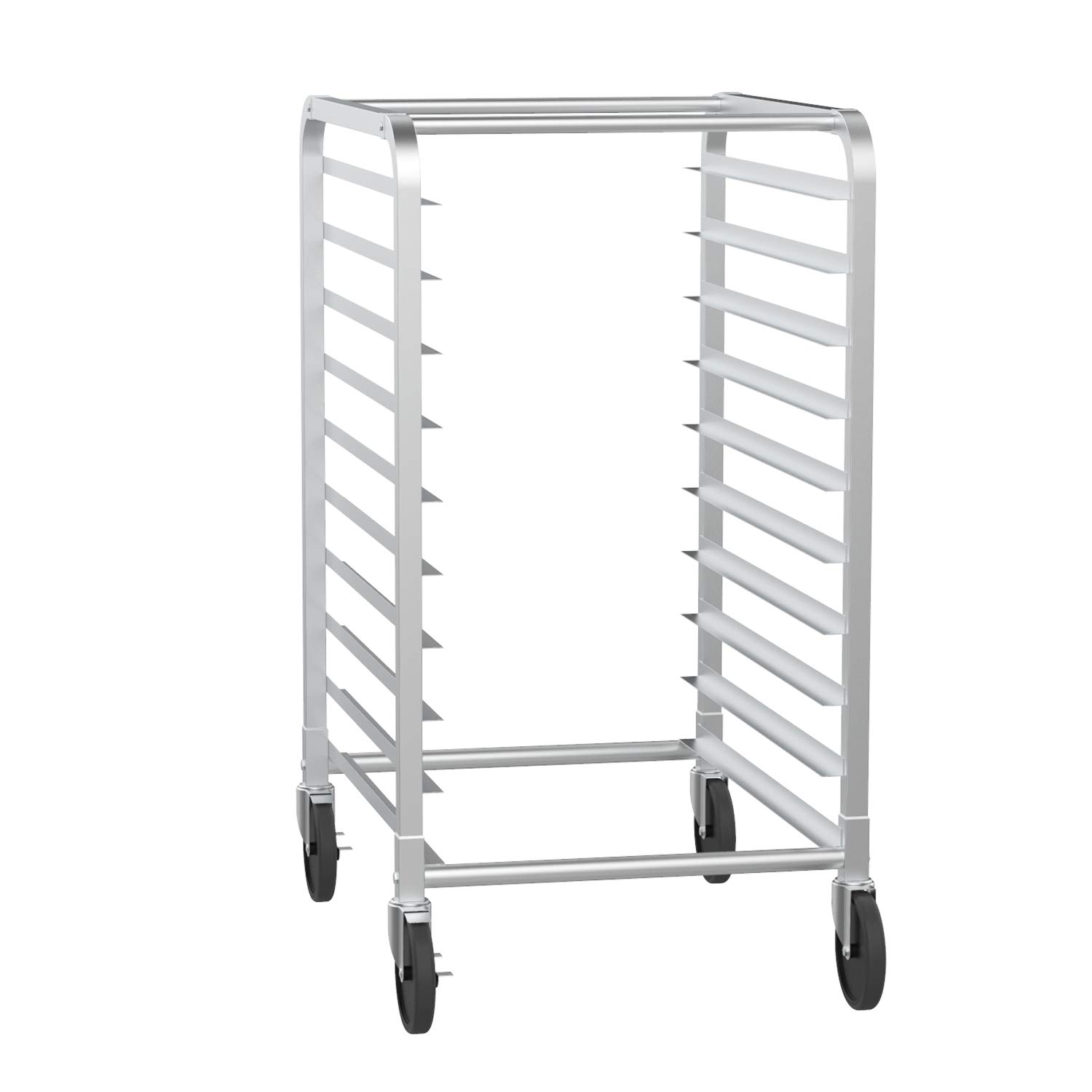 ROVSUN 10-Tiers Sheet Bun Pan Speed Bakery Tray Racks, Commercial Stainless Steel Baking Racks with Brake Wheels, Push Bread Tray Food Cart, Perfect for Kitchen/Dining Rooms