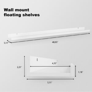 IBUYKE Picture Ledge Shelf,Wood Floating Shelves Set of 4,48 Inches Wall Mounted Bookshelves for Kitchen, Bedroom, Bathroom, White RF-GB548W-4