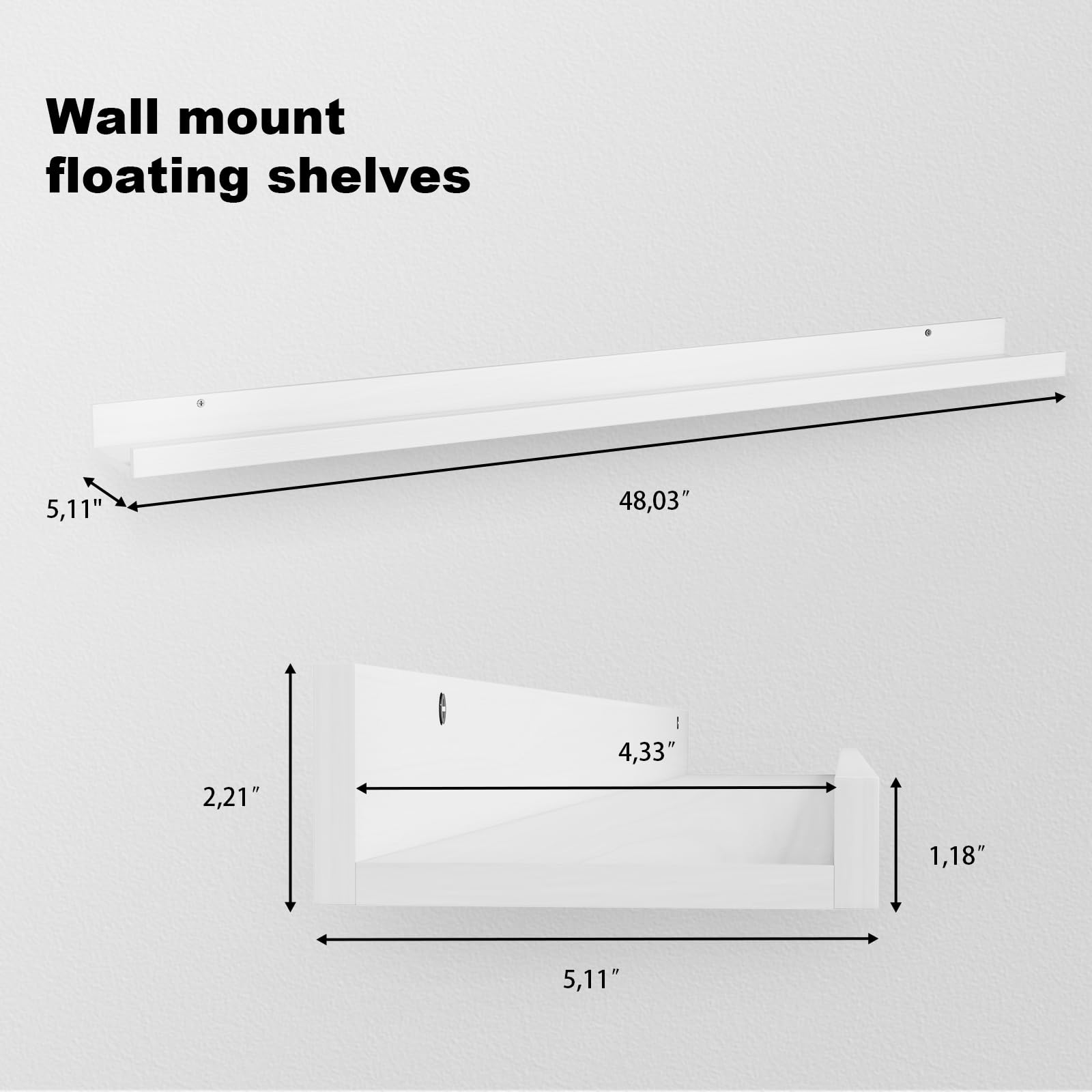 IBUYKE Picture Ledge Shelf,Wood Floating Shelves Set of 4,48 Inches Wall Mounted Bookshelves for Kitchen, Bedroom, Bathroom, White RF-GB548W-4