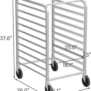 ROVSUN 10-Tiers Sheet Bun Pan Speed Bakery Tray Racks, Commercial Stainless Steel Baking Racks with Brake Wheels, Push Bread Tray Food Cart, Perfect for Kitchen/Dining Rooms