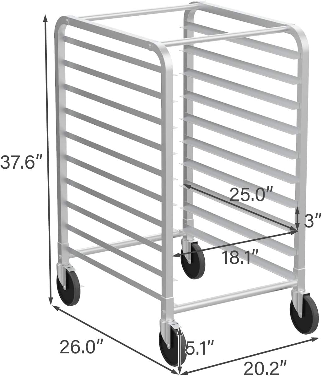 ROVSUN 10-Tiers Sheet Bun Pan Speed Bakery Tray Racks, Commercial Stainless Steel Baking Racks with Brake Wheels, Push Bread Tray Food Cart, Perfect for Kitchen/Dining Rooms