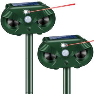 2 pack solar ultrasonic animal repellent outdoor cat deterrent deer repellent devices with motion sensor for cat deer dog squirrel rabbit raccoon skunk, raccoon repeller dog repellent for yard