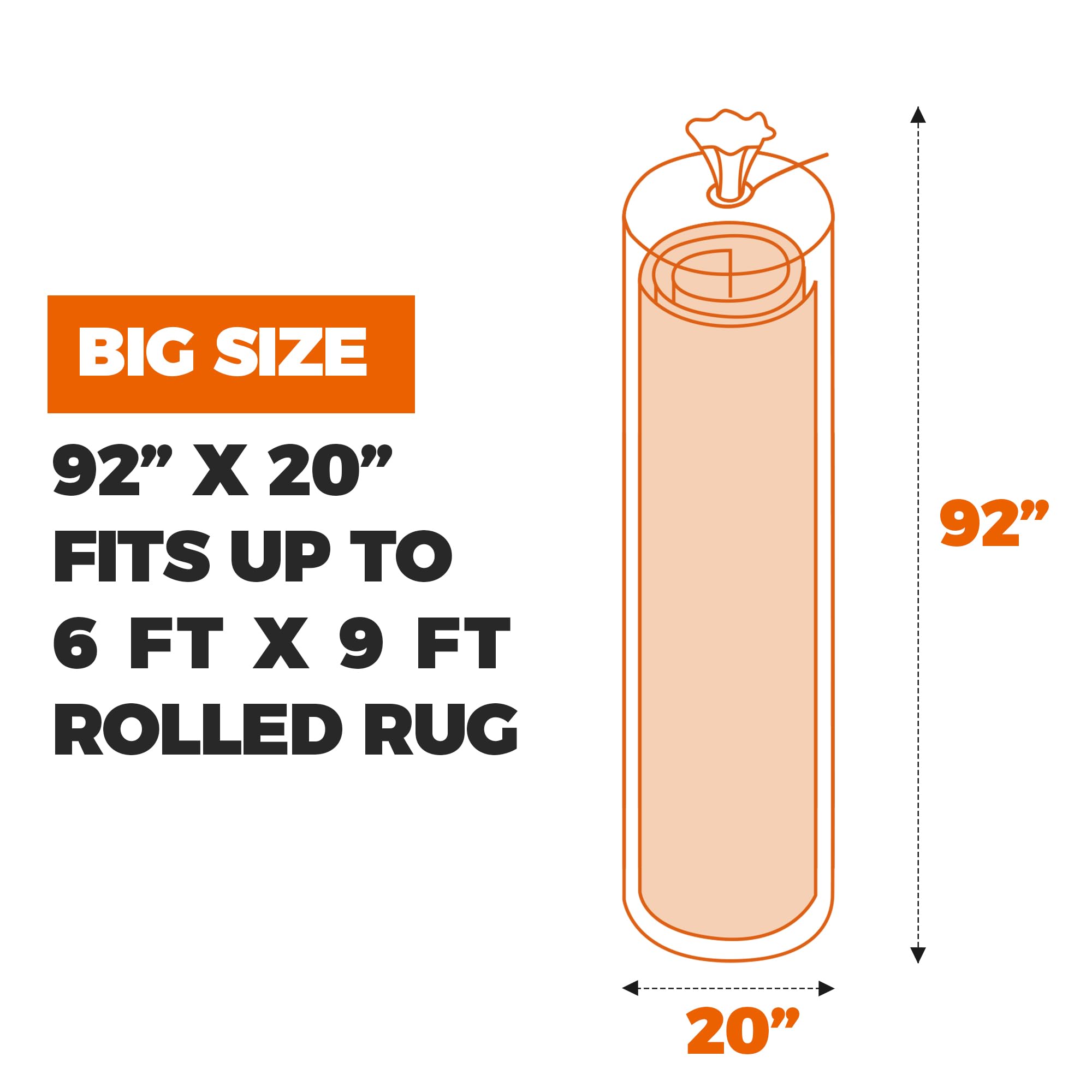 Heavy Duty Rug Storage Bag - Reusable Rug Shipping Bag, Waterproof Plastic Rug Cover - Fits Rolled Carpet Up to 6 x 9 Feet, 4 Mil Thick Tear Proof Plastic Storage Bag - 1 Clear Bag, 92 x 20 Inches