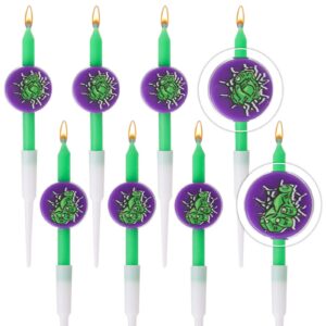 8pcs hero fist birthday cake candles, birthday cake topper green hero themed birthday cake decorations for man spider friends birthday decoration party halloween party cake favors decors