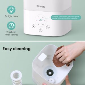 Pharata Humidifiers for Bedroom Baby, 3.5L Top Fill Air Humidifiers for Home, Ultrasonic Cool Mist Humidifiers for Large Room Indoor Plants Nursery, Night Light, White