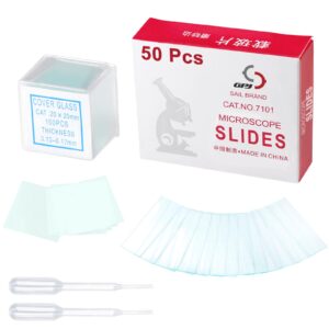 microscope slides clear glass 50 pcs pre-cleaned blank microscope slides ground edges 1" x 3" with 100pcs pre-cleaned 20mm x 20mm microscope cover slips glasses for basic biological science education