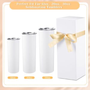 Qilery 12 Sets Gift Boxes with Ribbon for Sublimation Tumbler Gift Boxes for 12oz, 20oz, 30oz Glass Exhibition Boxes Tumbler Boxes for Shipping Cup Boxes Gift Packaging Box for Tumbler Cup (White)