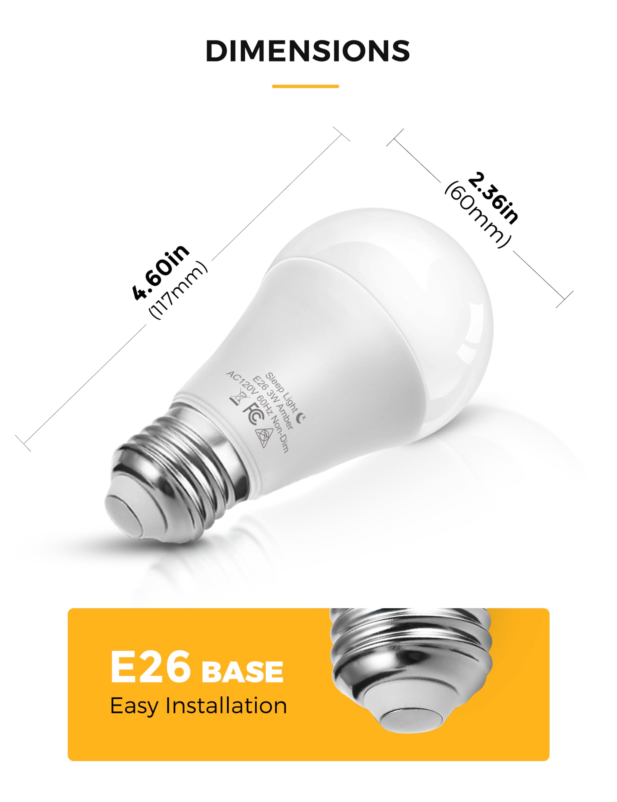 L LOHAS LED Sleep aid Amber Light Bulbs, Blue Light Blocking, A19 3W(40 Watt Equivalent) Dim Light Bulbs, 1800K Warm Light Bulb, E26 Base, 2 Pack