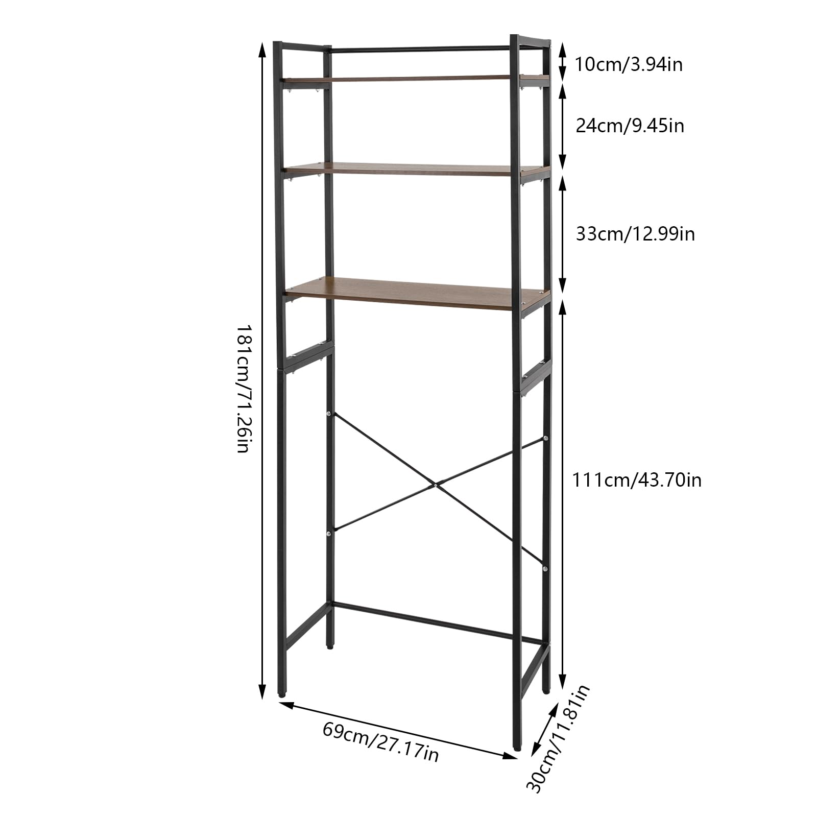 Bathroom Storage Shelf,3-Tier Height Adjustable Washing Machine Storage Rack,Freestanding Storage Rack,Over Dryer Towel Racks,Multifunctional Bathroom Rack,for Bedroom Balcony Kitchens,Black,Oak