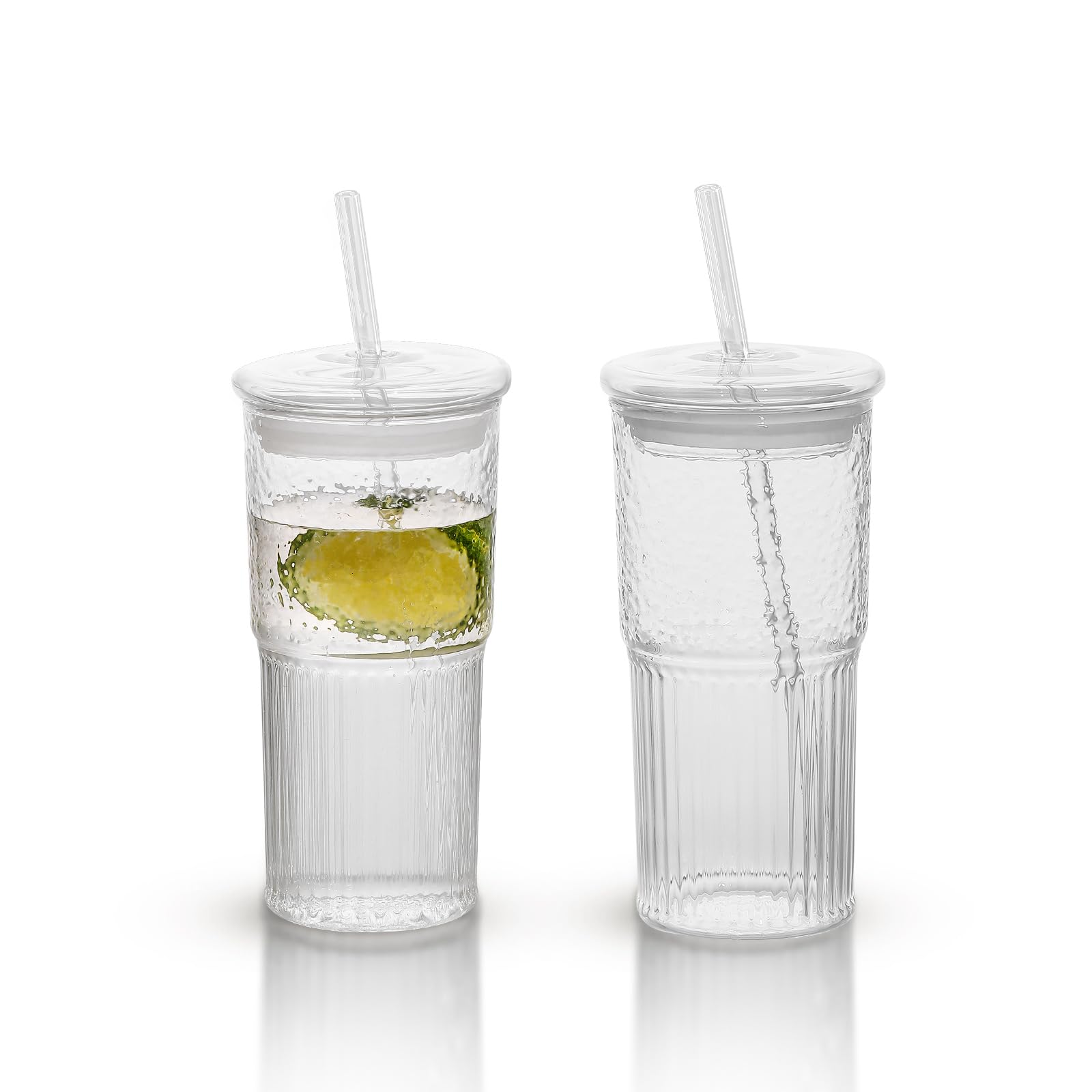 2-pack glass straw cup drinking water cup ice coffee cup with lid 720 ml beverage cup leakproof 24 oz, high and low temperature resistant juice glassware high borosilicate suitable for home bar party