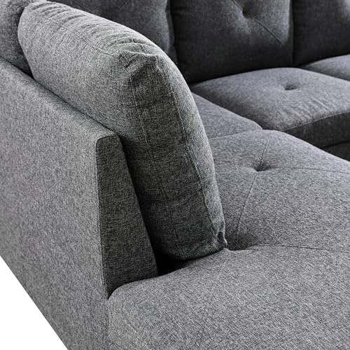 LostCat 97" W Sectional Couches for Living Room, Flannel Modular Sectional Sofa Set for Living Room Couch, L Shape Couch for Living Room Furniture Sets, Black Grey