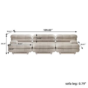 JACH Modular Sectional Couch, Double Layer Deep 3-Seat Couches, 109'' Minimalist Teddy Velvet Sectional Sofas, Convertible Sleeper Soft Sofa for Living Room Apartment (Light Brown)